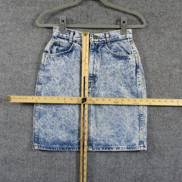 VINTAGE Chic Skirt Womens 7 Blue Acid Wash Denim Jean Short 80s 90s Made In USA - Picture 12 of 14